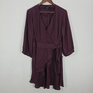 Torrid Georgette Tunic Wrap Blouse 1‎ Maroon Purple Ruffle Tiered Office Career